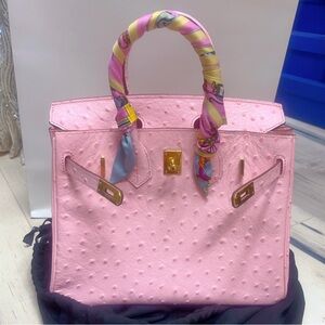Birkin Style Bag 25cm in Baby Pink Ostrich texture